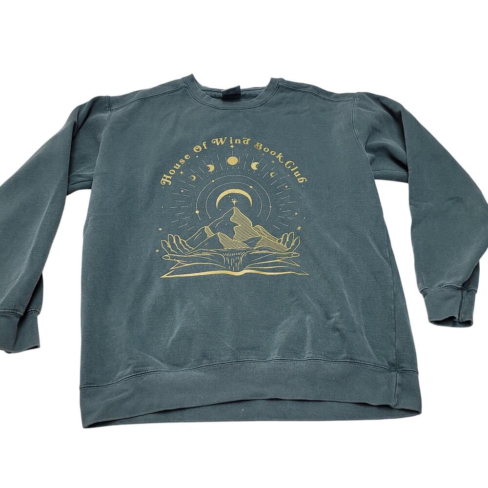 ACOTAR House of Wind Book Club crew neck pullover green gold mountains